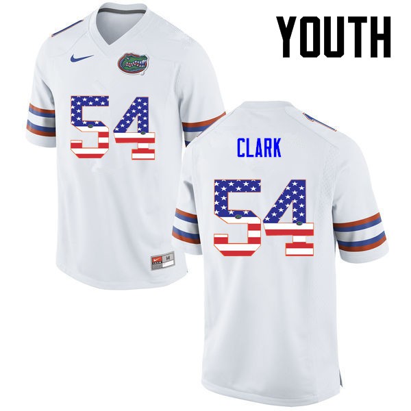 Florida Gators Youth #54 Khairi Clark College Football USA Flag Fashion White